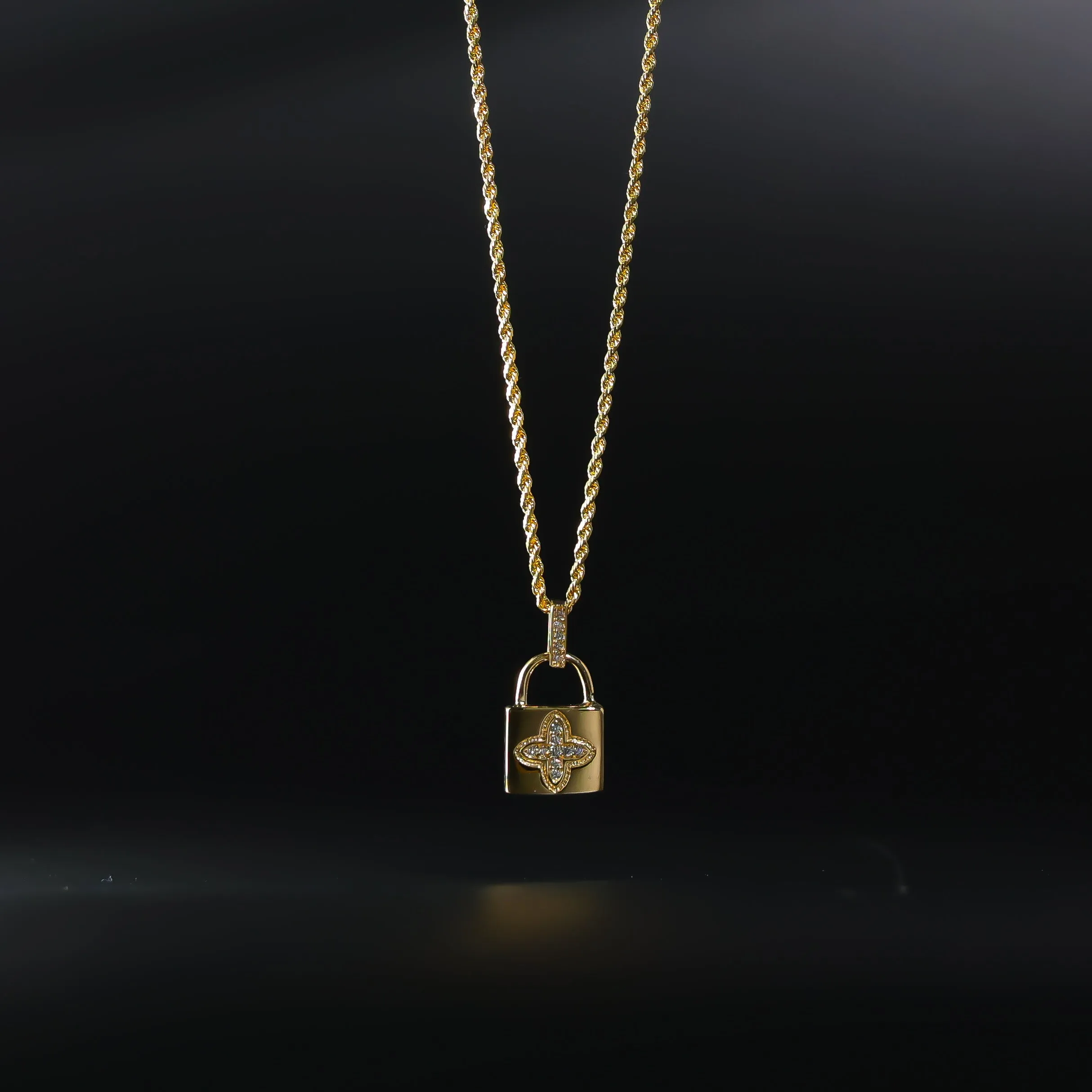 Gold Cubic Zirconia Lock Pendant Model-1733