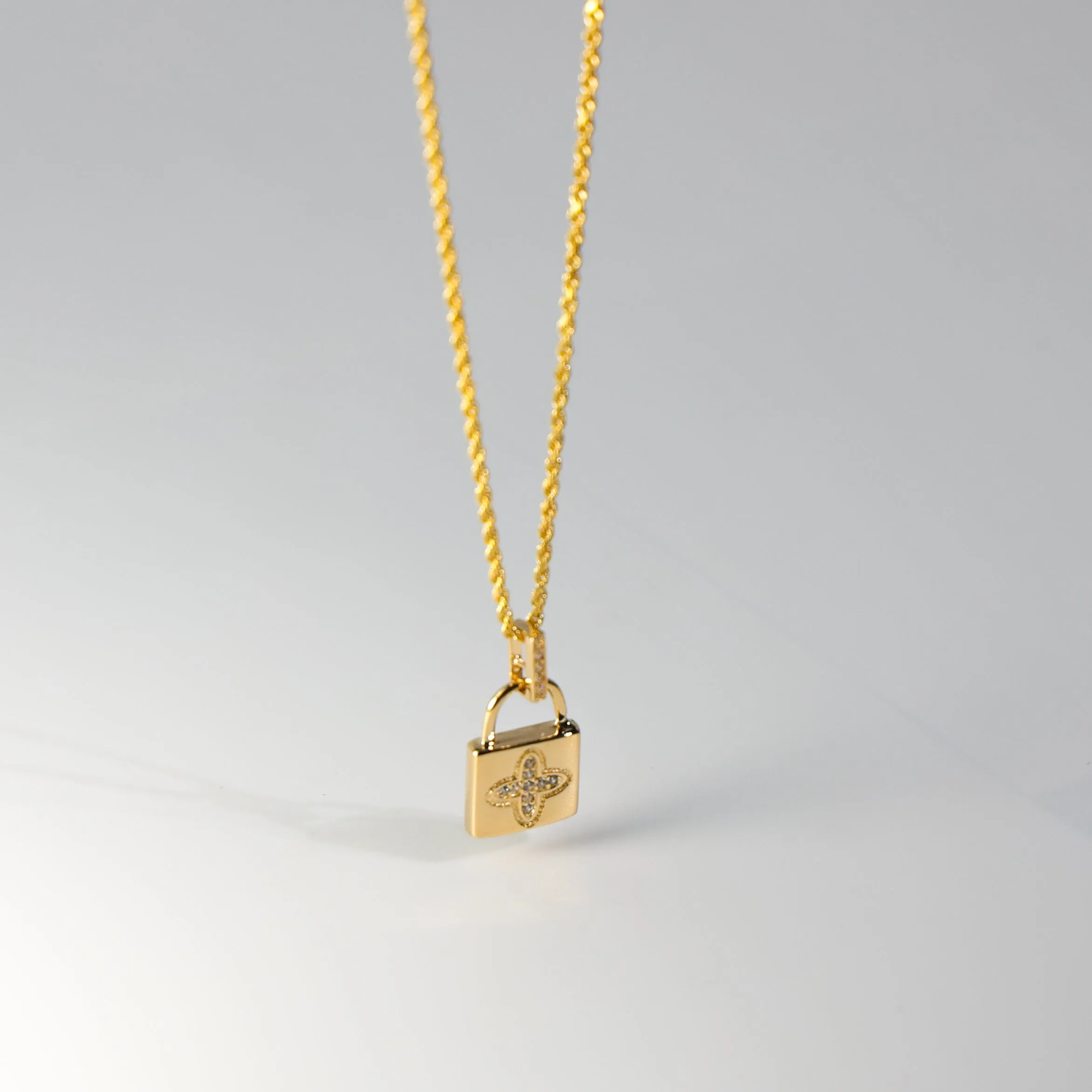 Gold Cubic Zirconia Lock Pendant Model-1733