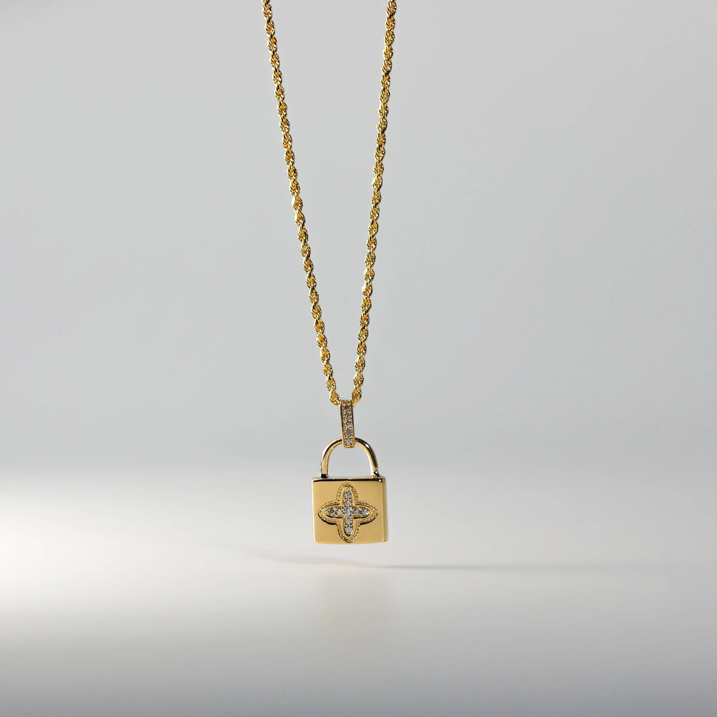 Gold Cubic Zirconia Lock Pendant Model-1733