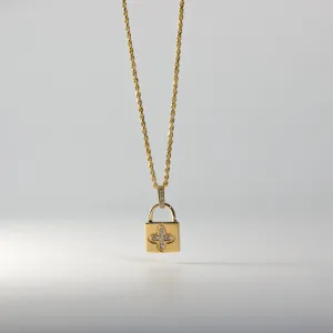 Gold Cubic Zirconia Lock Pendant Model-1733