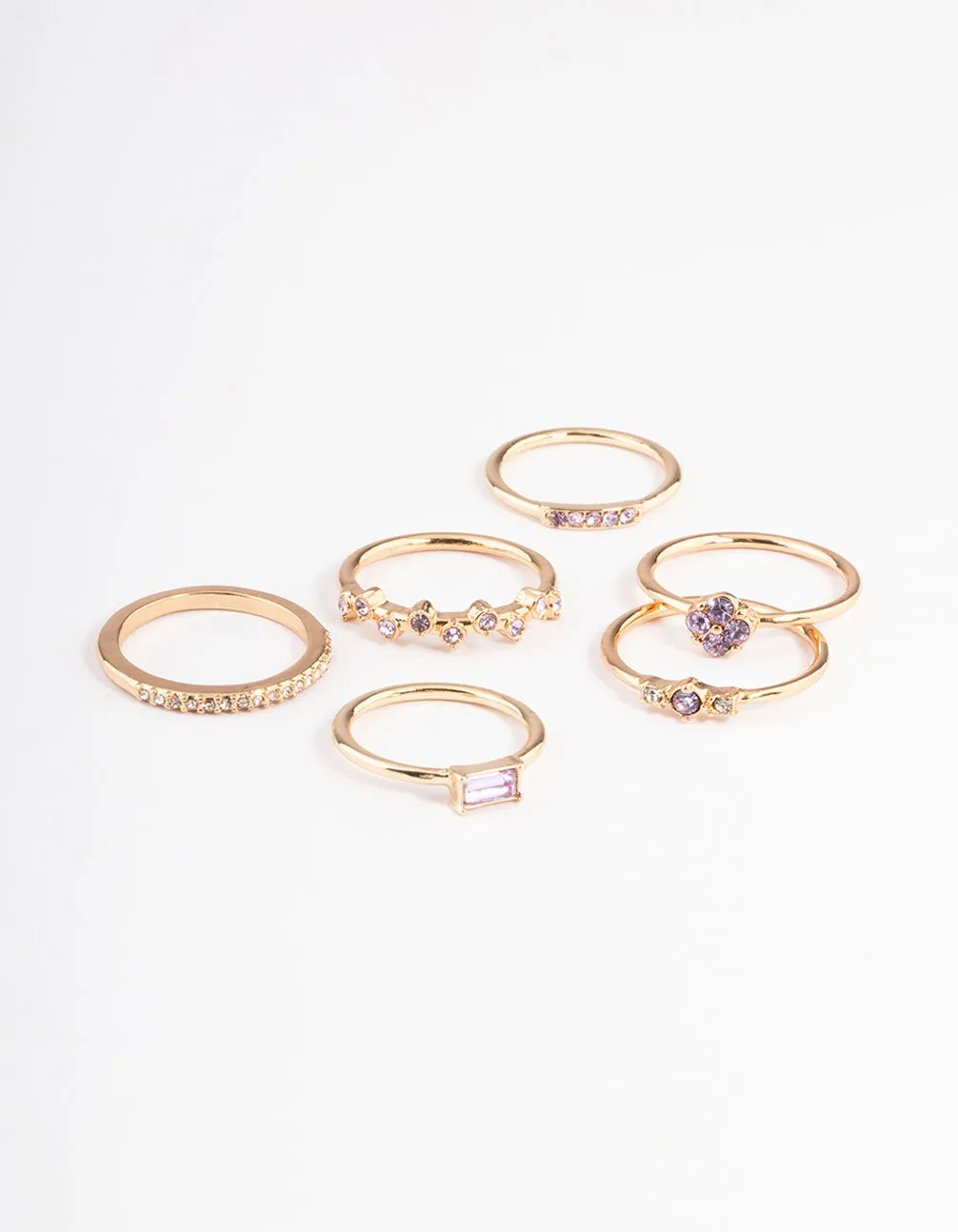 Gold Dainty Diamante Flower Ring Pack