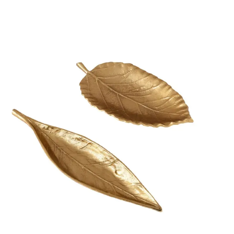 Gold Leaf Decorative Serving Tray Platter | Set of 2