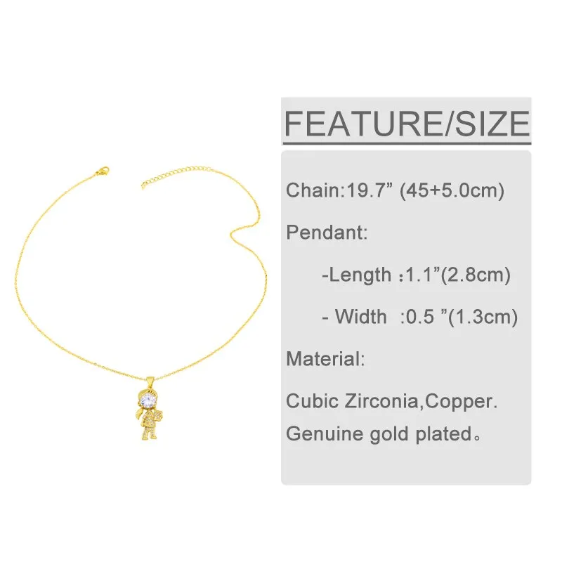Gold Plated Boy Girl Necklace for Women Family Jewelry Copper CZ Rhinestone Necklaces