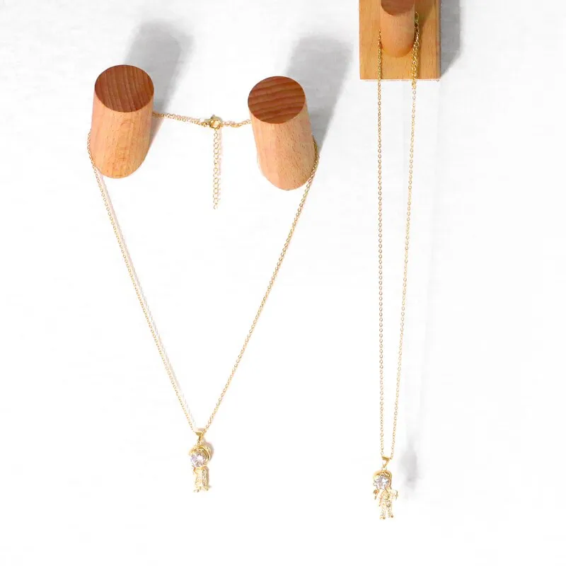 Gold Plated Boy Girl Necklace for Women Family Jewelry Copper CZ Rhinestone Necklaces