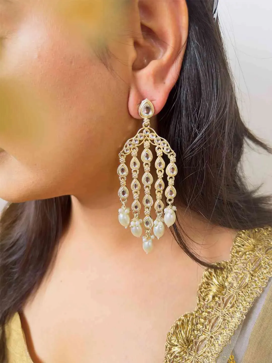 Gold Plated Contemporary Drop Earrings