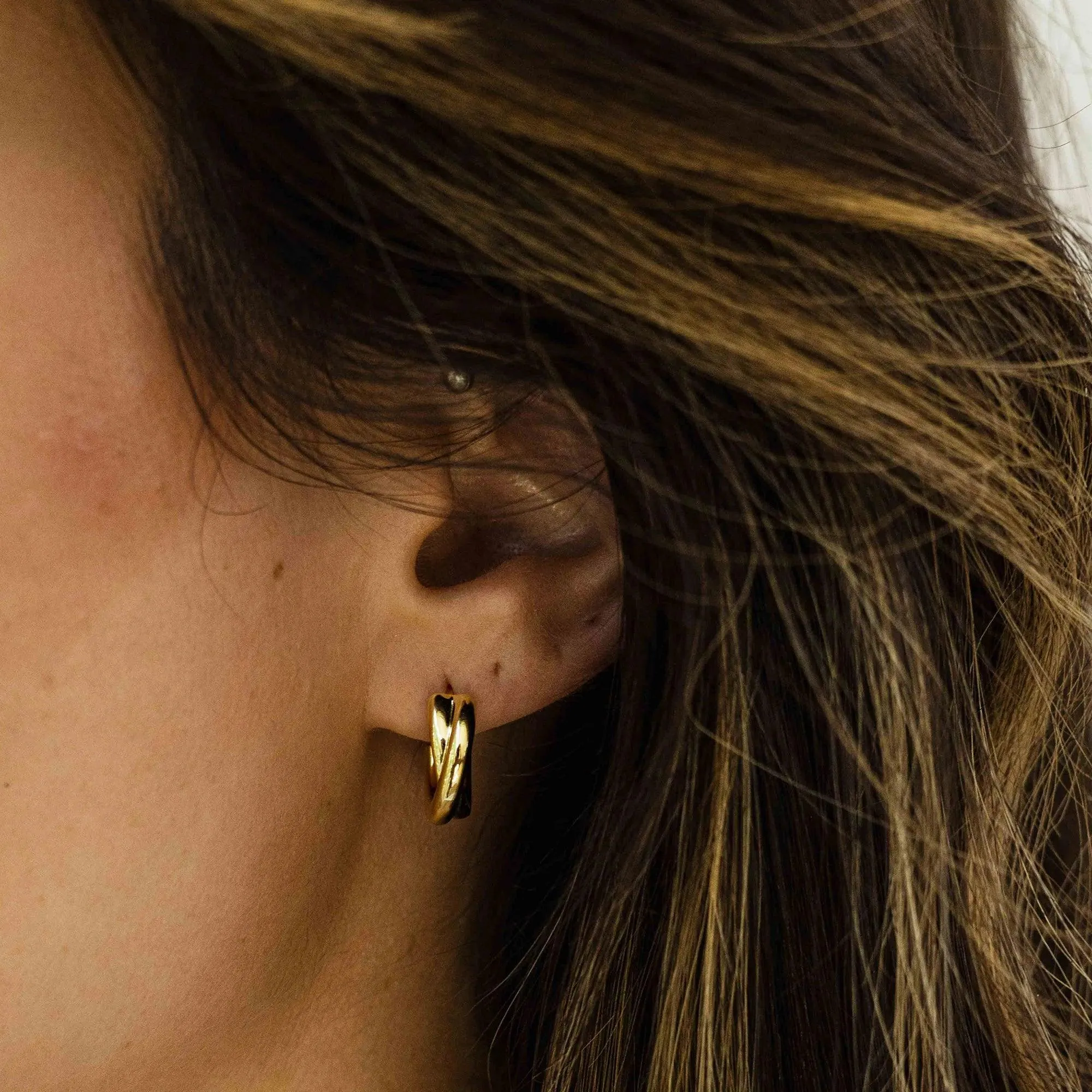Gold Vermeil Silver Crossing Bold Bands Earrings