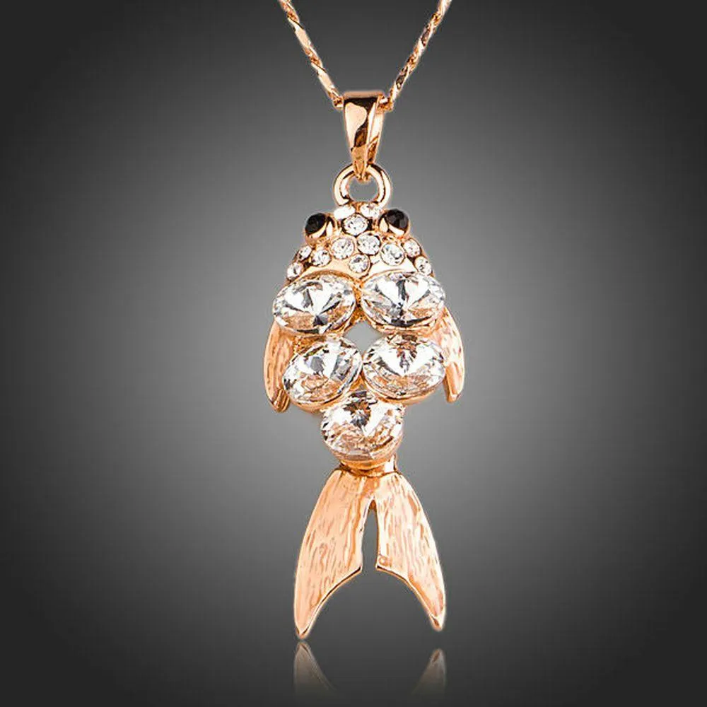 Golden Fish Design Crystal Pendant Necklace KPN0133