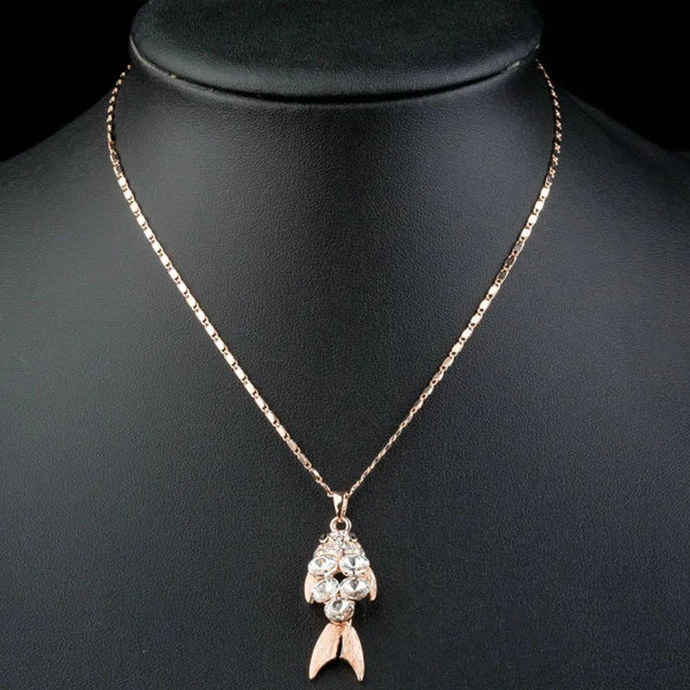 Golden Fish Design Crystal Pendant Necklace KPN0133