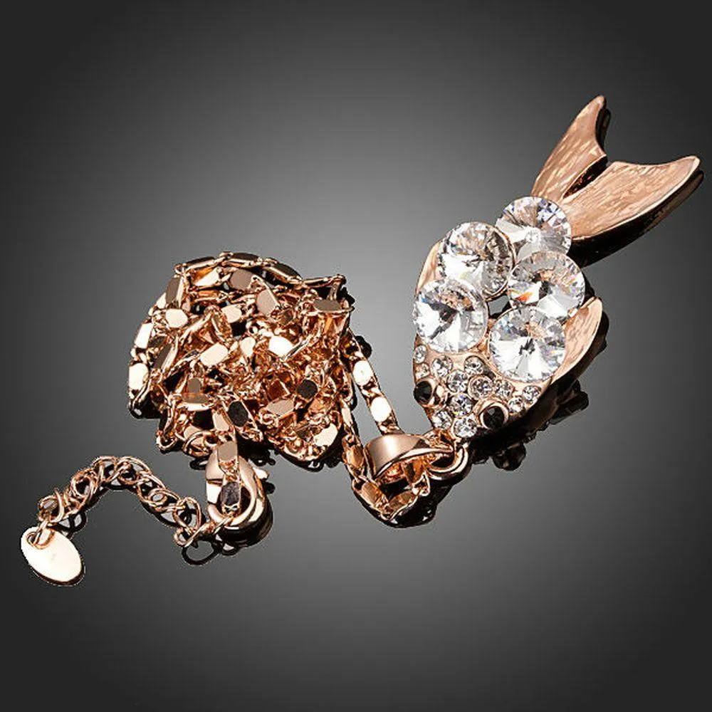 Golden Fish Design Crystal Pendant Necklace KPN0133