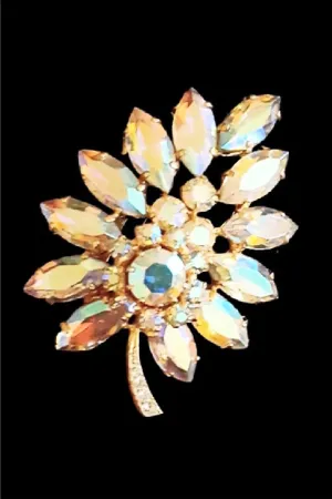 Gorgeous aurora borealis rhinestones with mirrored pink hues brooch | 1950s  rhinestone pin