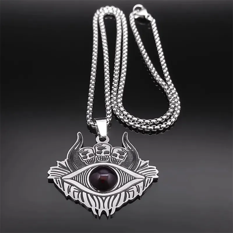 Gothic Skull Satan Demon Eye Chain Necklace for Men Women