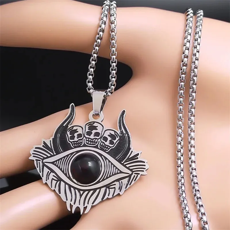 Gothic Skull Satan Demon Eye Chain Necklace for Men Women