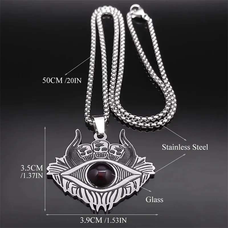 Gothic Skull Satan Demon Eye Chain Necklace for Men Women