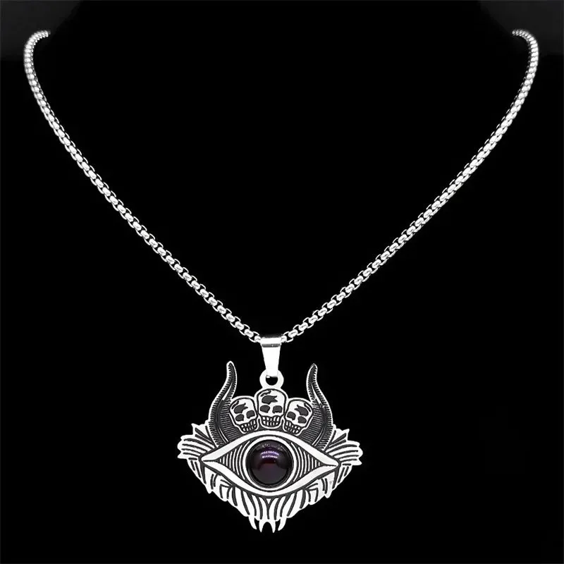 Gothic Skull Satan Demon Eye Chain Necklace for Men Women