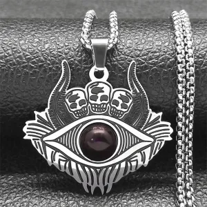 Gothic Skull Satan Demon Eye Chain Necklace for Men Women