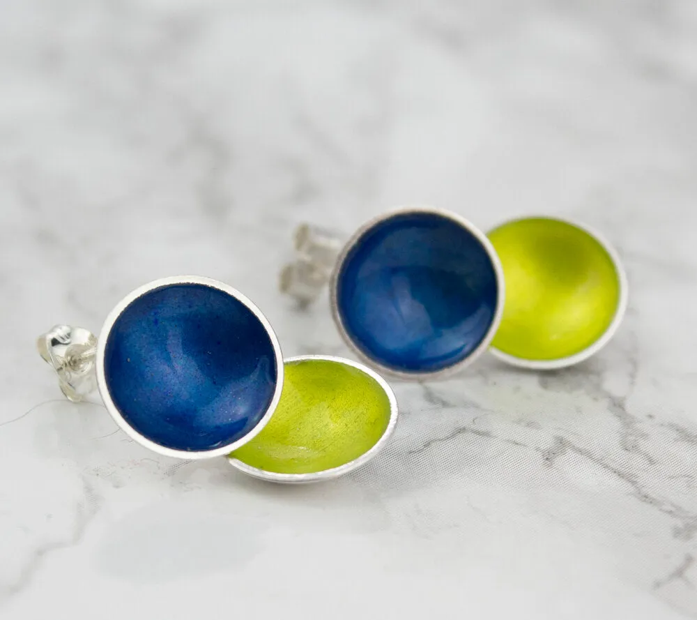 Halo Silver and Colorful Medium Enamel Double Drop Earrings