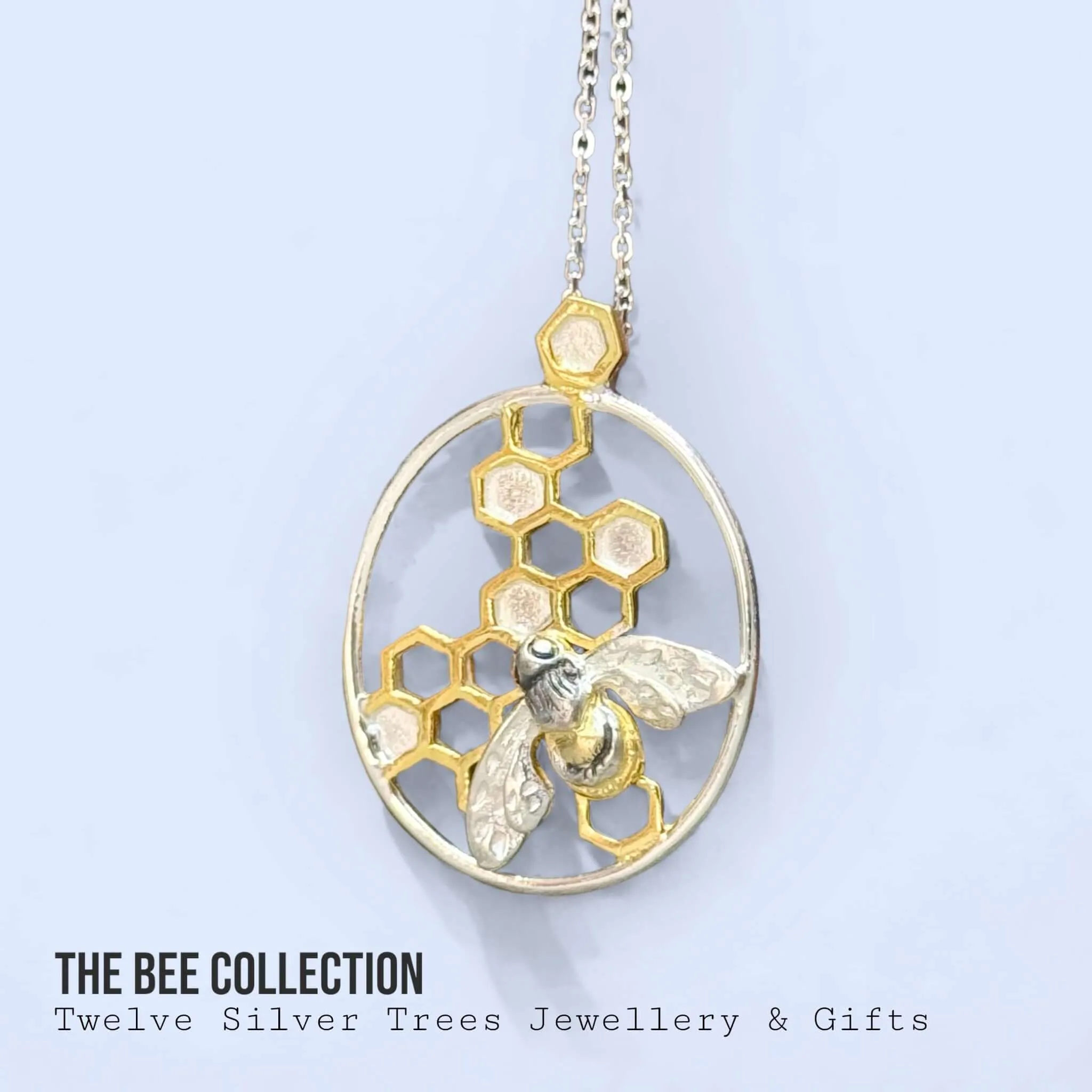 Handmade Sterling Silver Bee on Honeycomb Pendant