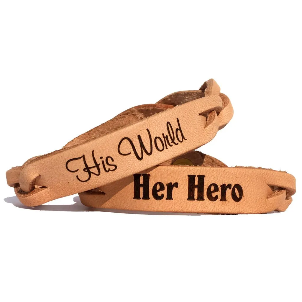 Her Hero and His World Leather Bracelets