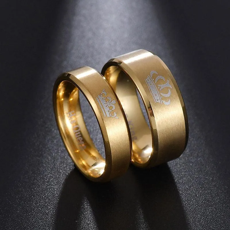 Her King His Queen Crown Stainless Steel Couple Ring