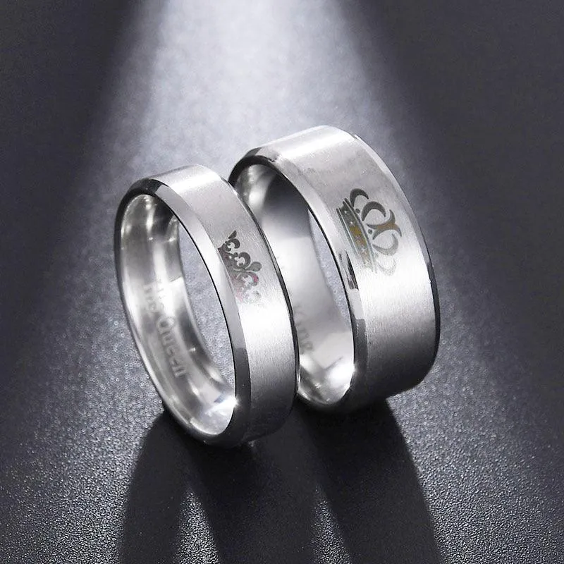 Her King His Queen Crown Stainless Steel Couple Ring