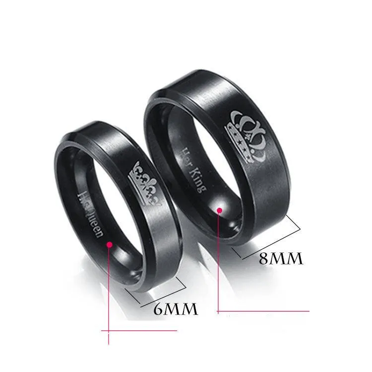 Her King His Queen Crown Stainless Steel Couple Ring