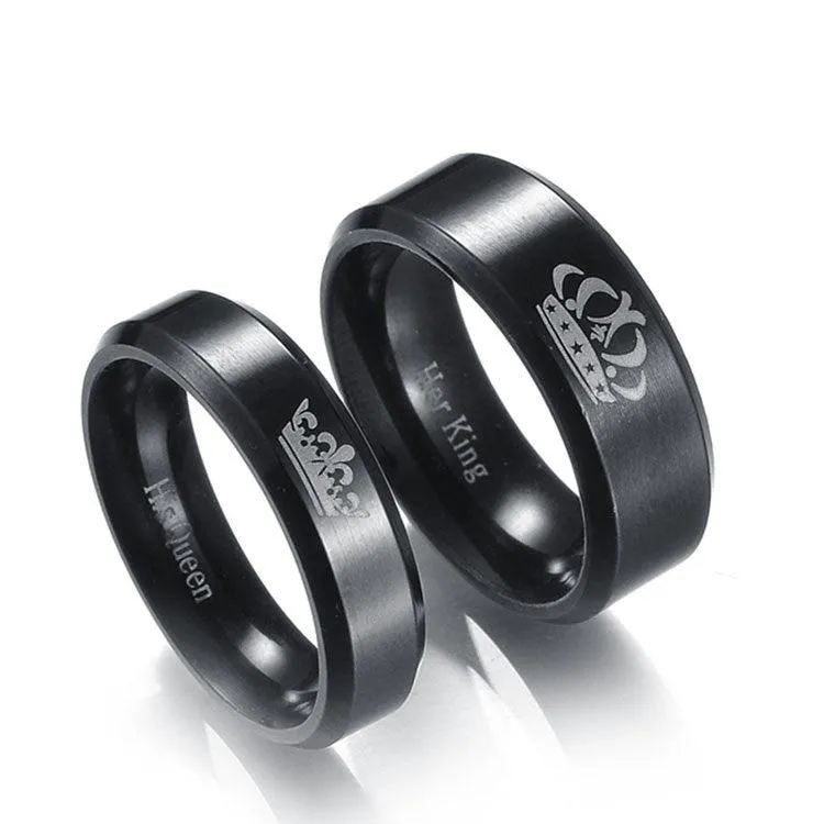 Her King His Queen Crown Stainless Steel Couple Ring