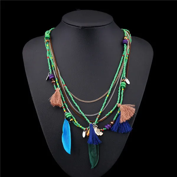 H:HYDE Bohemian Choker Necklace Women 2017 Multilayer Beads Feather Statement Maxi Collares Bohemia Jewelry Accessories