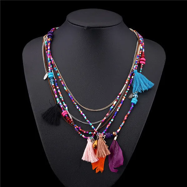 H:HYDE Bohemian Choker Necklace Women 2017 Multilayer Beads Feather Statement Maxi Collares Bohemia Jewelry Accessories