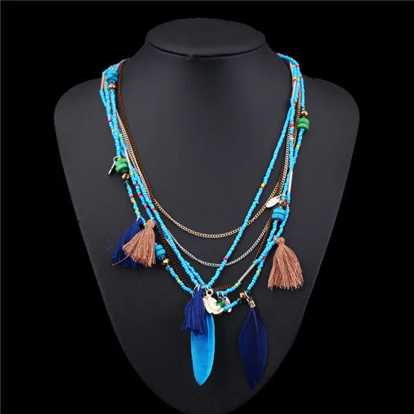 H:HYDE Bohemian Choker Necklace Women 2017 Multilayer Beads Feather Statement Maxi Collares Bohemia Jewelry Accessories