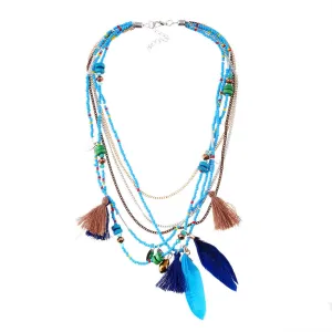 H:HYDE Bohemian Choker Necklace Women 2017 Multilayer Beads Feather Statement Maxi Collares Bohemia Jewelry Accessories