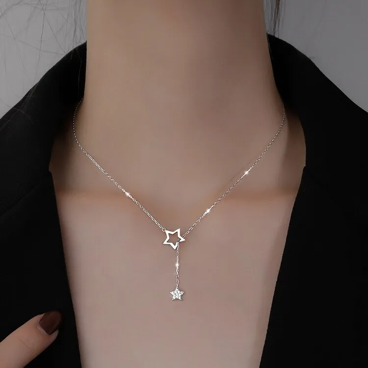 high quality SilverCute Shiny Star Choker Drop Charm Necklaces
