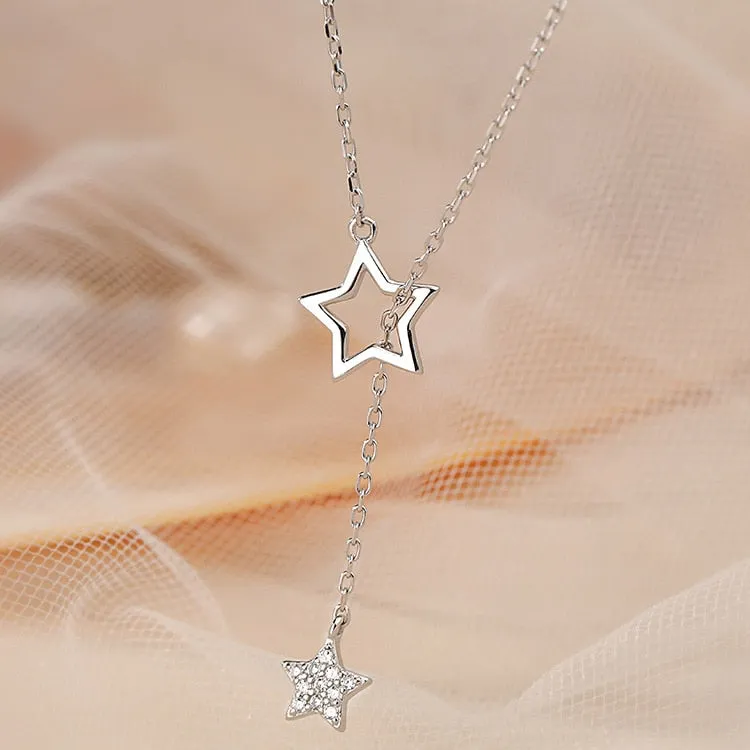 high quality SilverCute Shiny Star Choker Drop Charm Necklaces