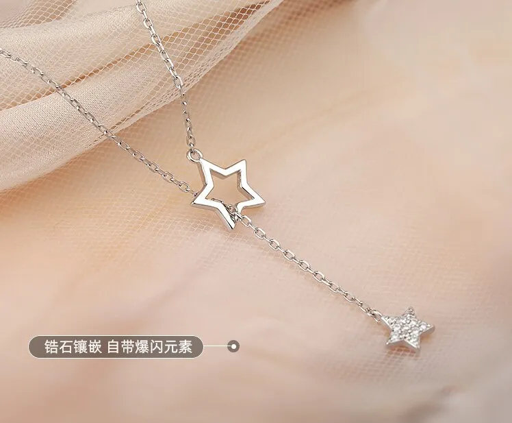 high quality SilverCute Shiny Star Choker Drop Charm Necklaces