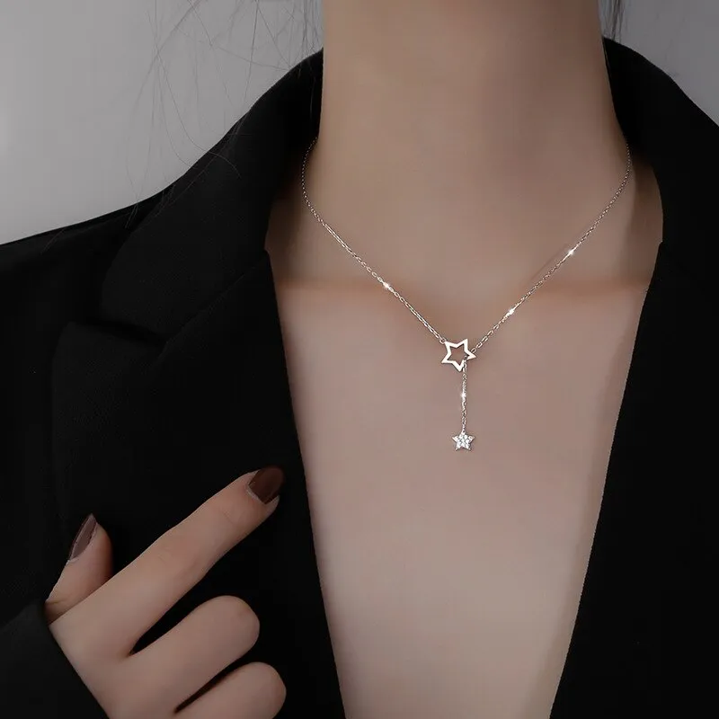 high quality SilverCute Shiny Star Choker Drop Charm Necklaces