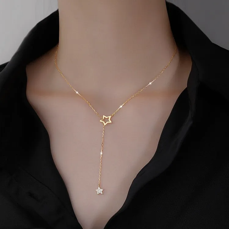 high quality SilverCute Shiny Star Choker Drop Charm Necklaces