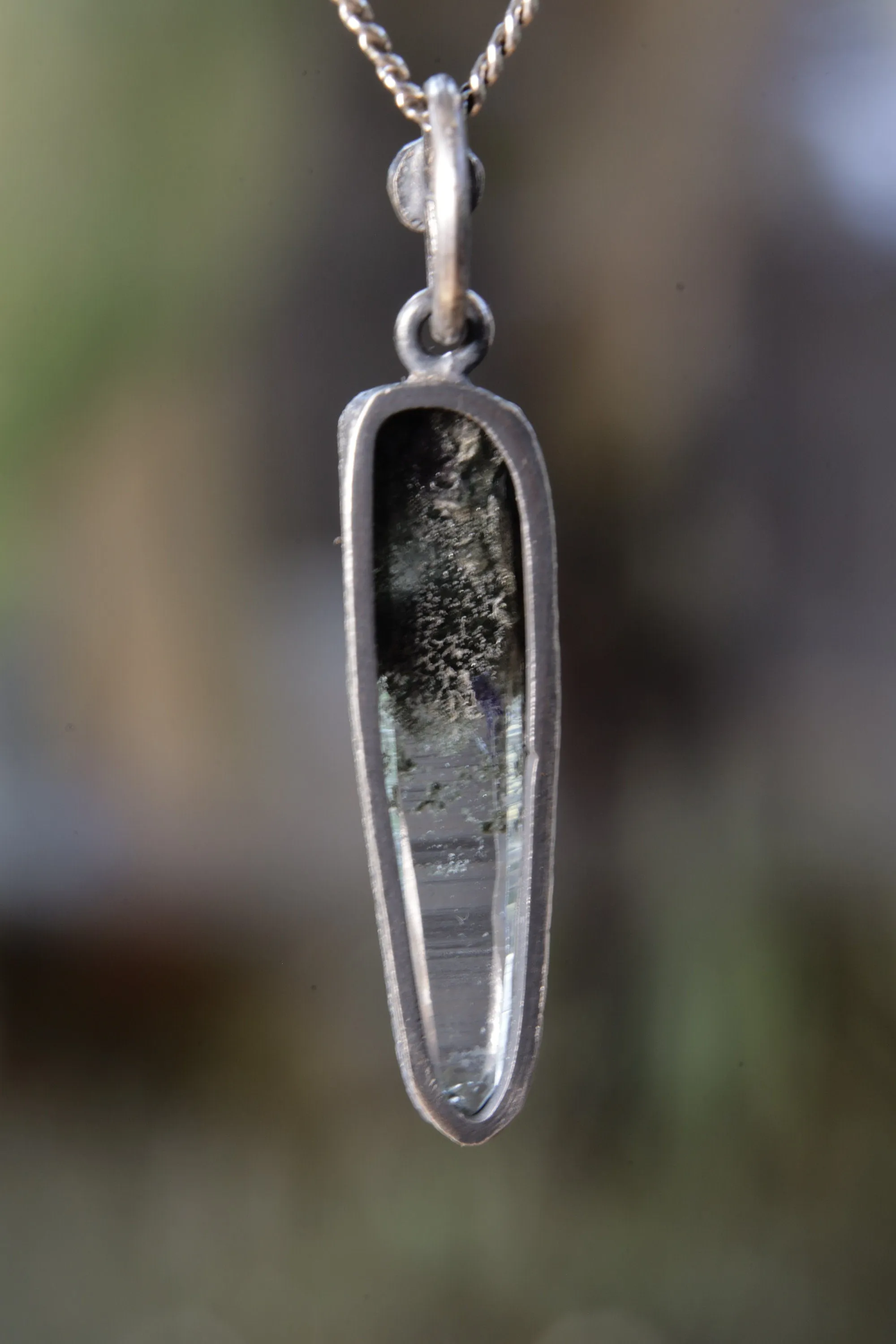 Himalayan Whisper: Sterling Silver Pendant with Himalayan Laser Quartz and Opal - Oxidized & Sand Textured