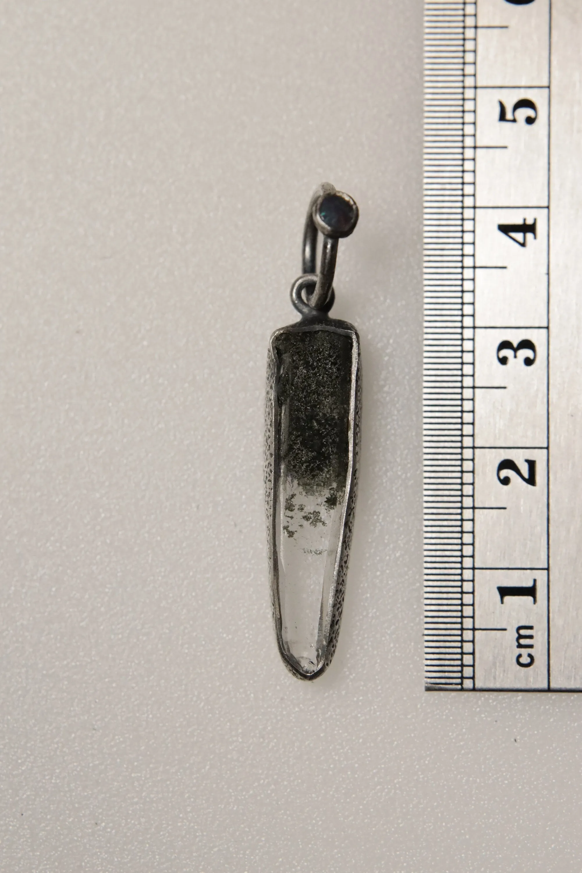 Himalayan Whisper: Sterling Silver Pendant with Himalayan Laser Quartz and Opal - Oxidized & Sand Textured