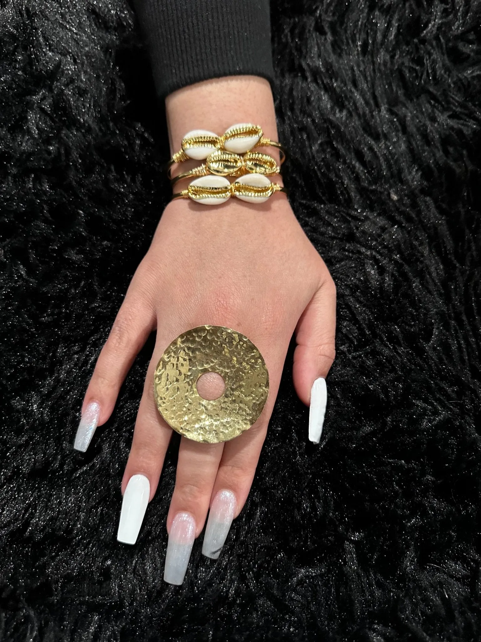 Hollow Circle with Hole Brass Statement Ring
