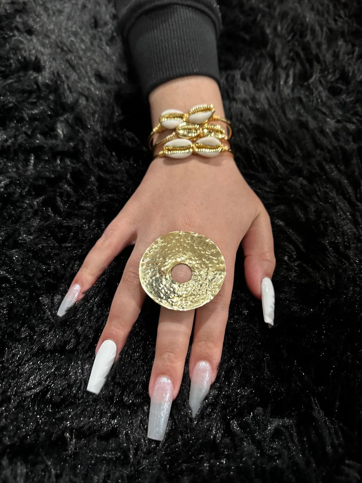 Hollow Circle with Hole Brass Statement Ring