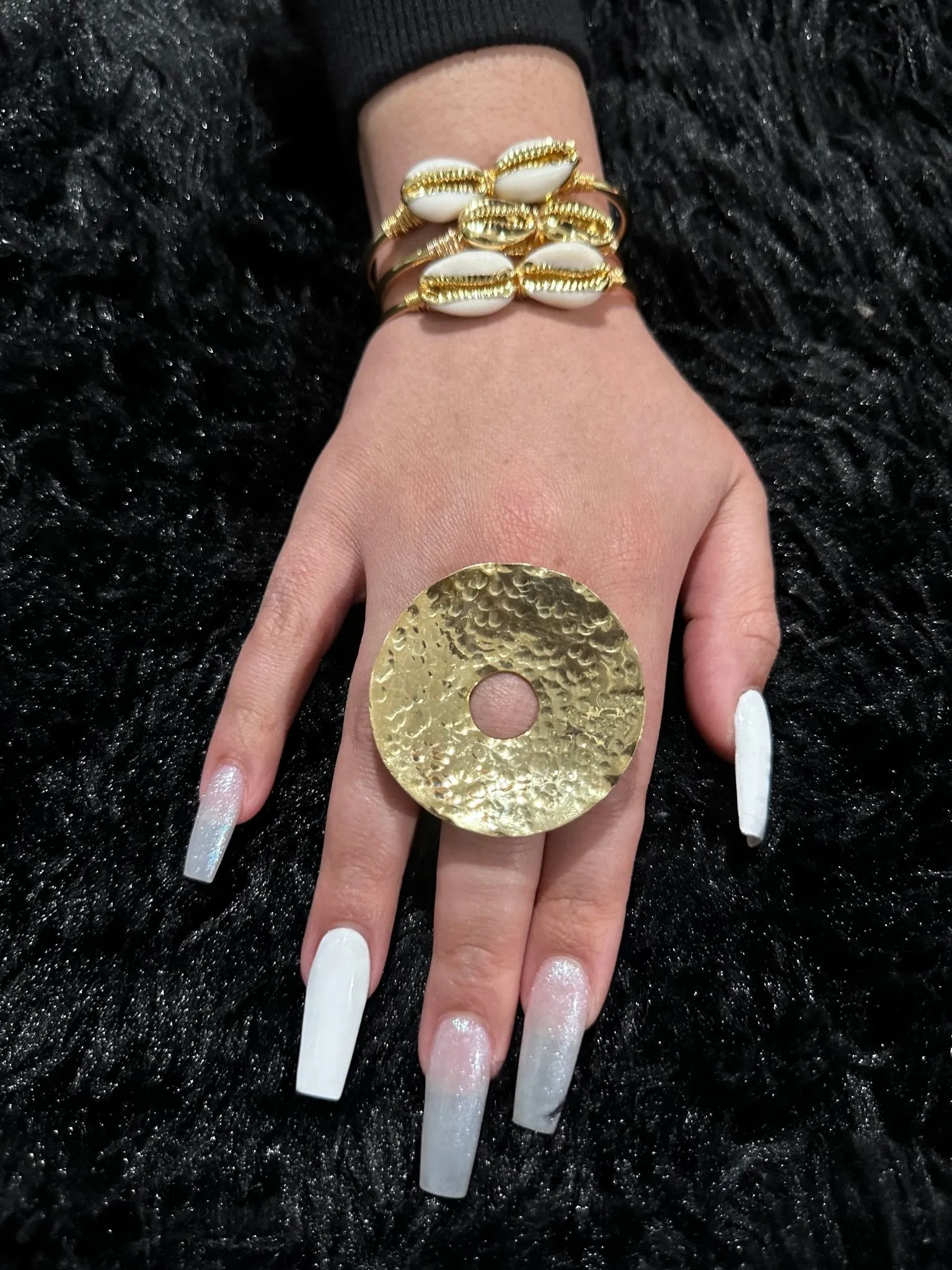 Hollow Circle with Hole Brass Statement Ring