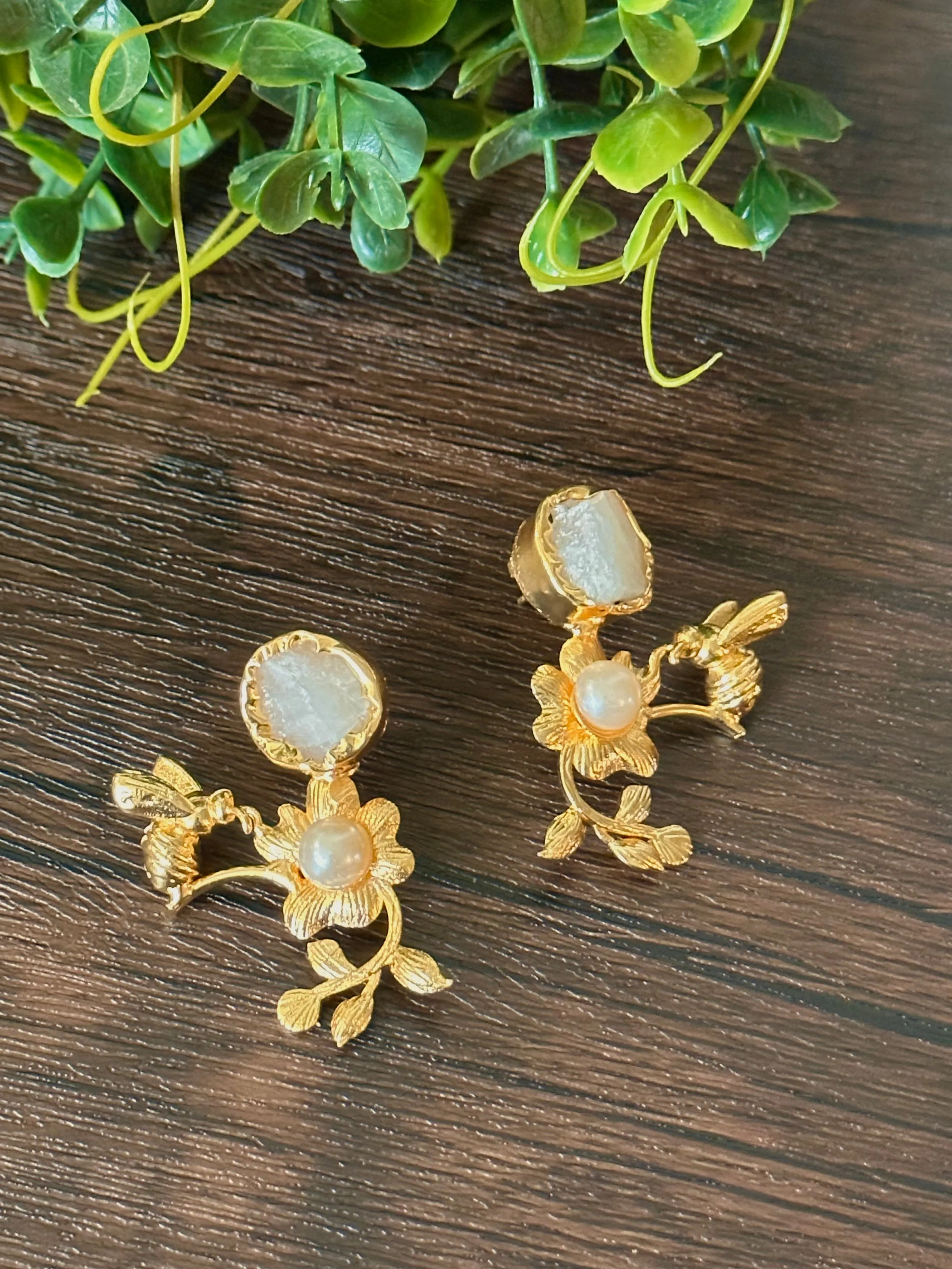 Humming bird on a flower earrings