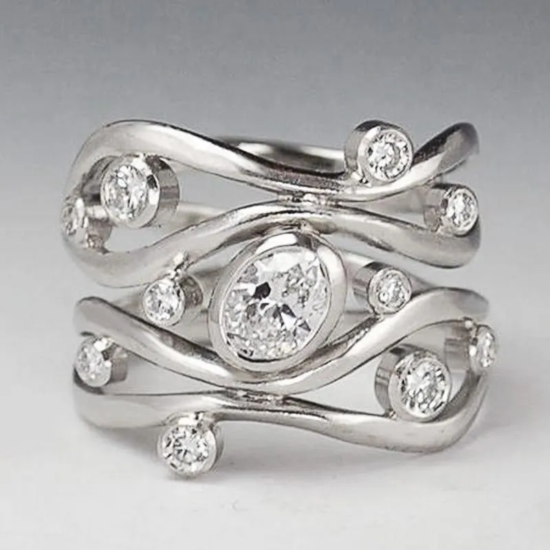 Hyperbole Irregular Geometric Shape Versatile Style Silver Color AAA  CZ Crystals Ring