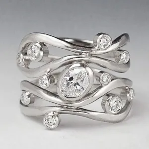 Hyperbole Irregular Geometric Shape Versatile Style Silver Color AAA  CZ Crystals Ring