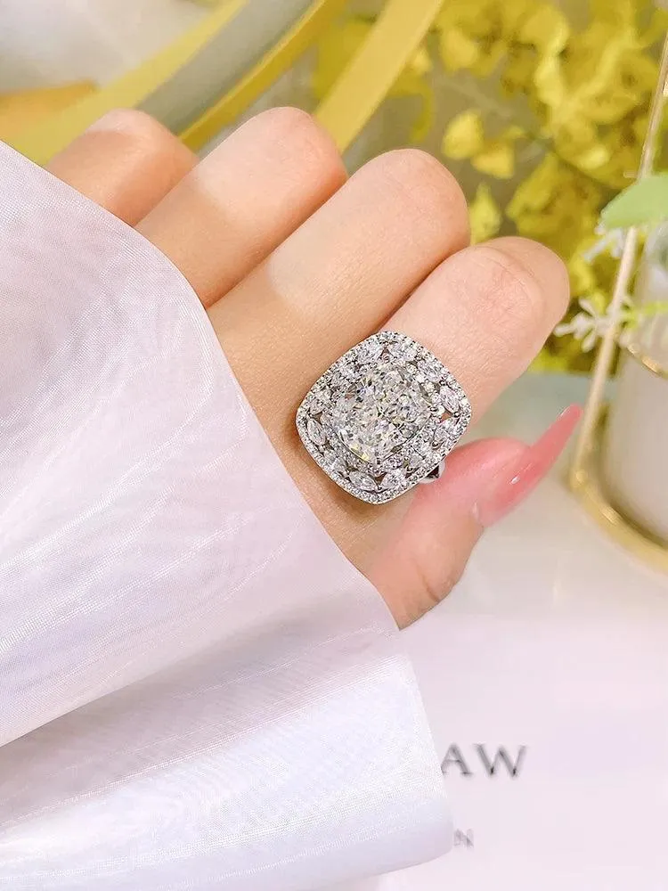 Impressive Luxury Vintage Broken Ice Cut Big Ring Inlaid with AAAAA High Carbon Diamonds Luxury Jewellery