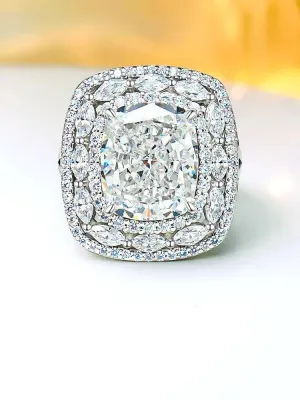 Impressive Luxury Vintage Broken Ice Cut Big Ring Inlaid with AAAAA High Carbon Diamonds Luxury Jewellery