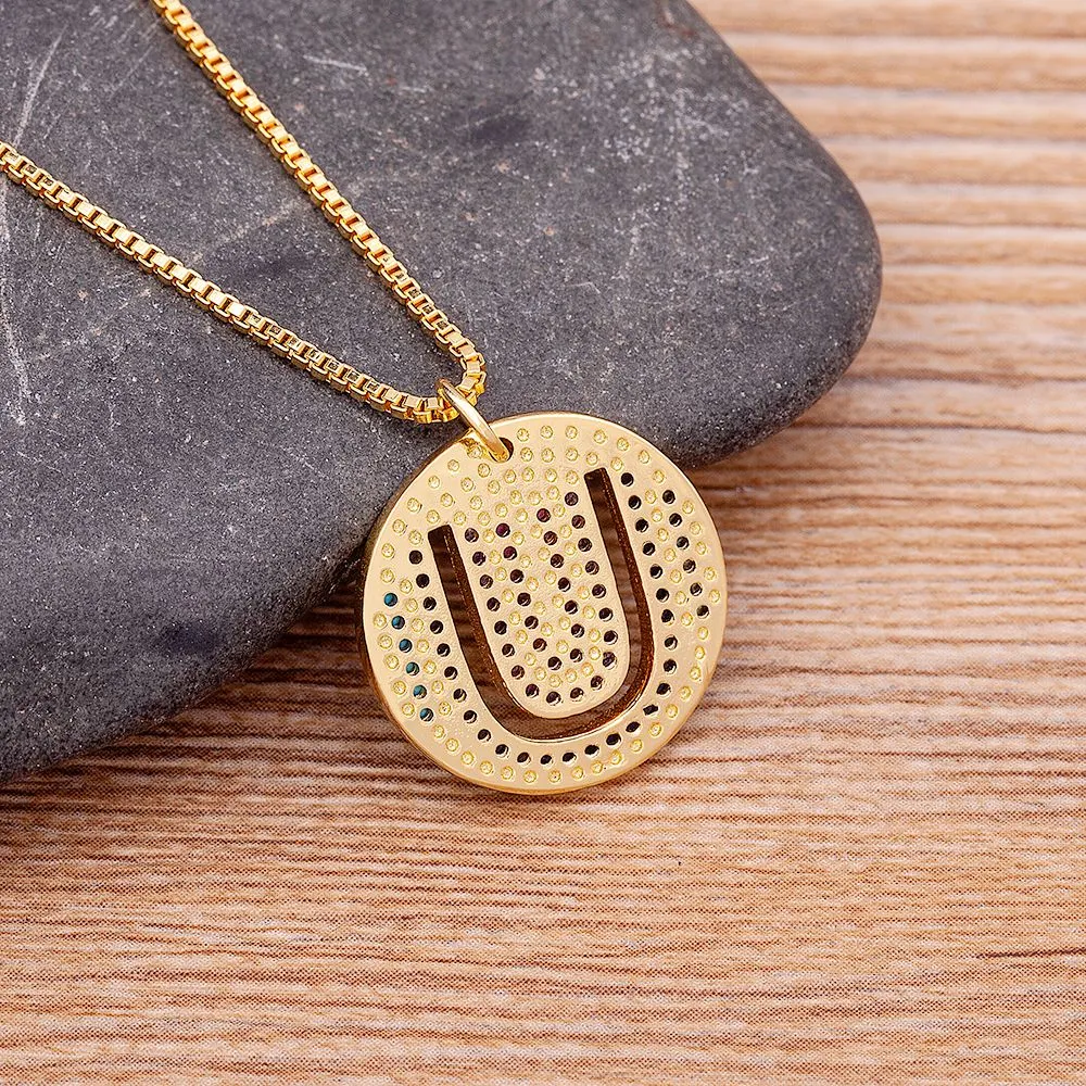 INS Popular Trendy U Shape Zircon Pendant Necklace Gold Plated Dainty Link Chain Choker for Women