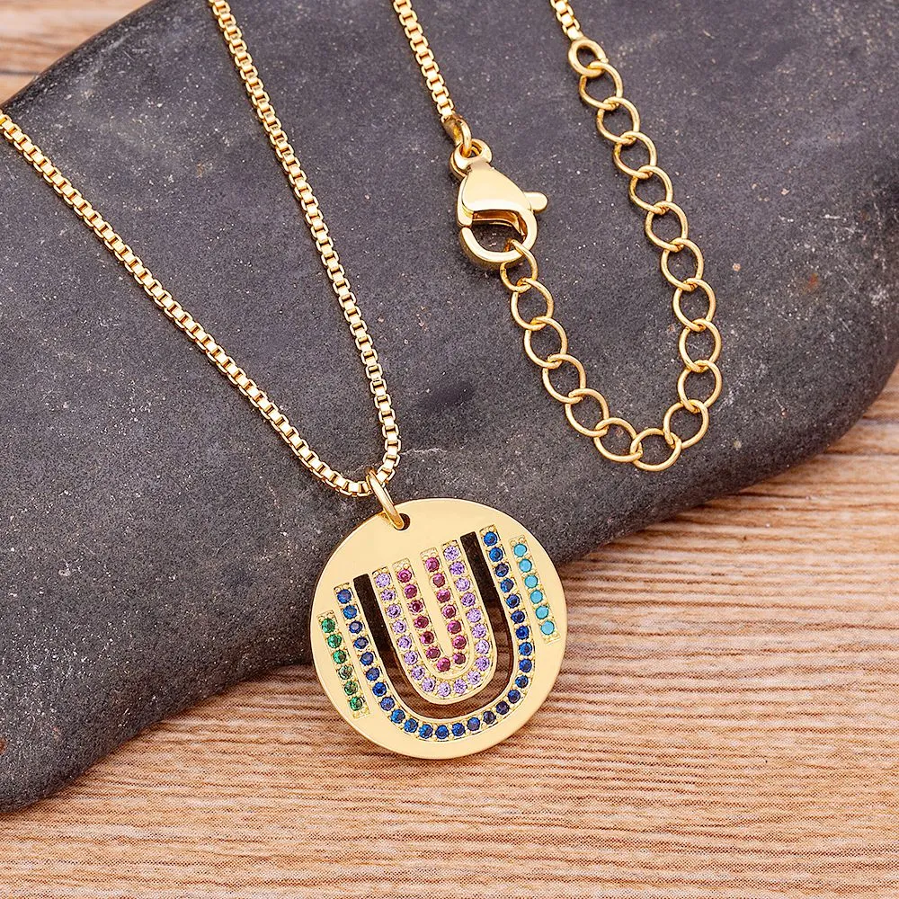 INS Popular Trendy U Shape Zircon Pendant Necklace Gold Plated Dainty Link Chain Choker for Women