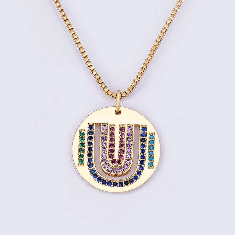 INS Popular Trendy U Shape Zircon Pendant Necklace Gold Plated Dainty Link Chain Choker for Women