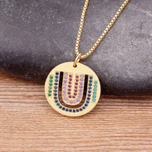 INS Popular Trendy U Shape Zircon Pendant Necklace Gold Plated Dainty Link Chain Choker for Women