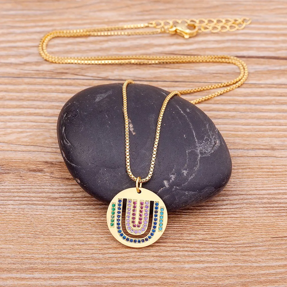 INS Popular Trendy U Shape Zircon Pendant Necklace Gold Plated Dainty Link Chain Choker for Women